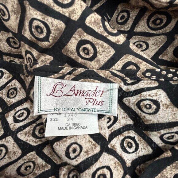 L Amadei Plus Womens Top Size 24 Brown Aztec Geometric Blouse Rayon Short Sleeve - Picture 3 of 8